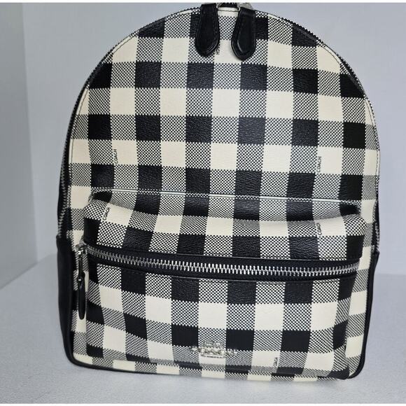 coach f38949 gingham medium charlie backpack black Leather Medium – Style Exchange Boutique Front Pocket And Secure Zip Closure Coach Medium Charlie Backpack With